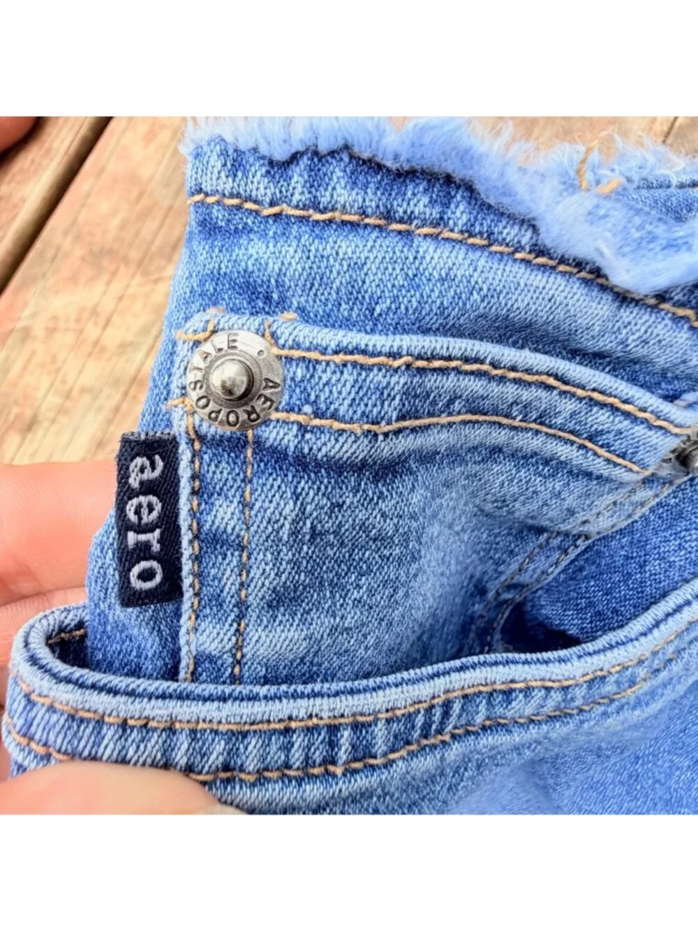 y2k Aeropostale Womens High-Waisted Blue Denim Shorts Size 9/10 Frayed Hem